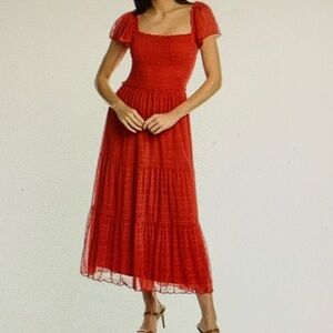 Max Studio Red Smocked Maxi Dress